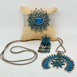 Vintage Native American Turquoise Cluster 3-Piece Jewelry Set, Southwestern